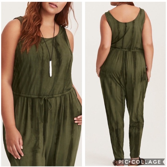 torrid Pants - Torrid army green tie dye taper leg jumpsuit 3X